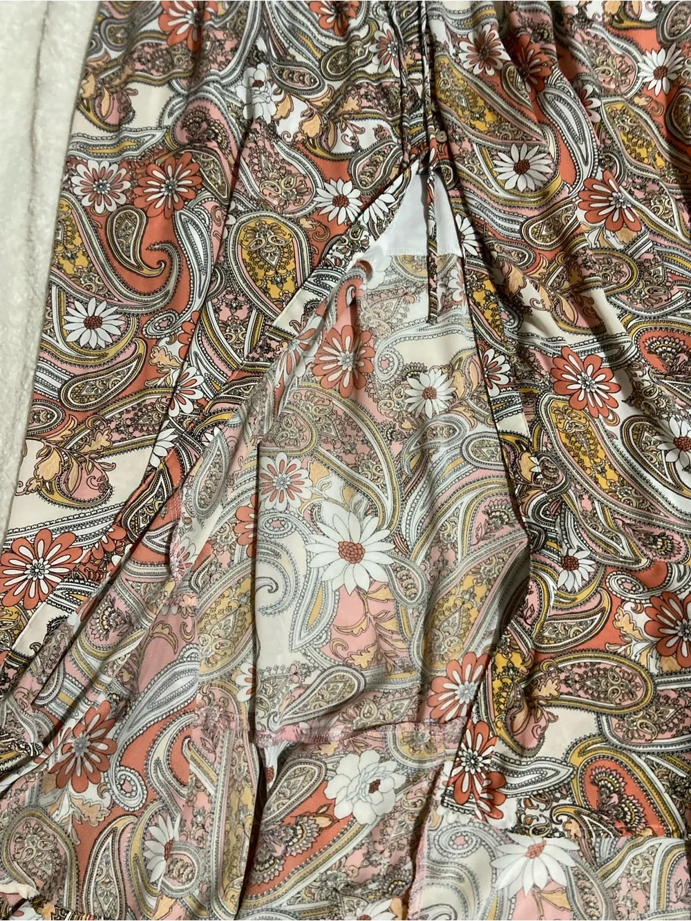Bohemian Paisley A-Line Maxi Skirt - Pink & Cream